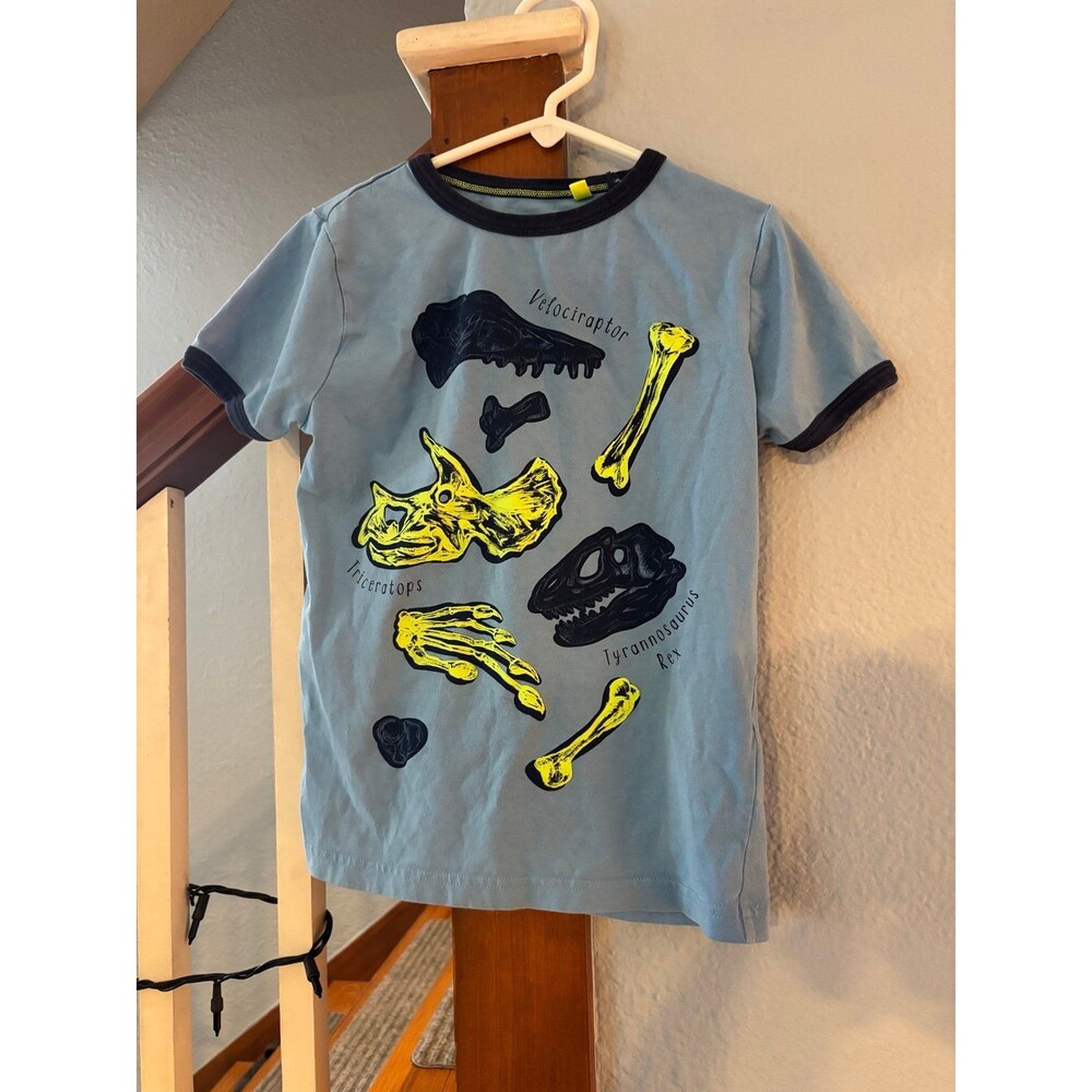 Mini Boden dinosaur fossils blue t shirt 6/7 122 green